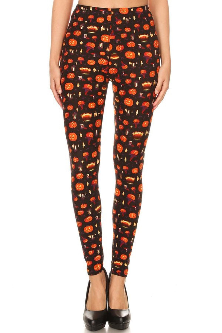 Buttery Soft Pumpkins Cauldrons and Candles Halloween Plus Size Leggings (One Size Plus,Orange)