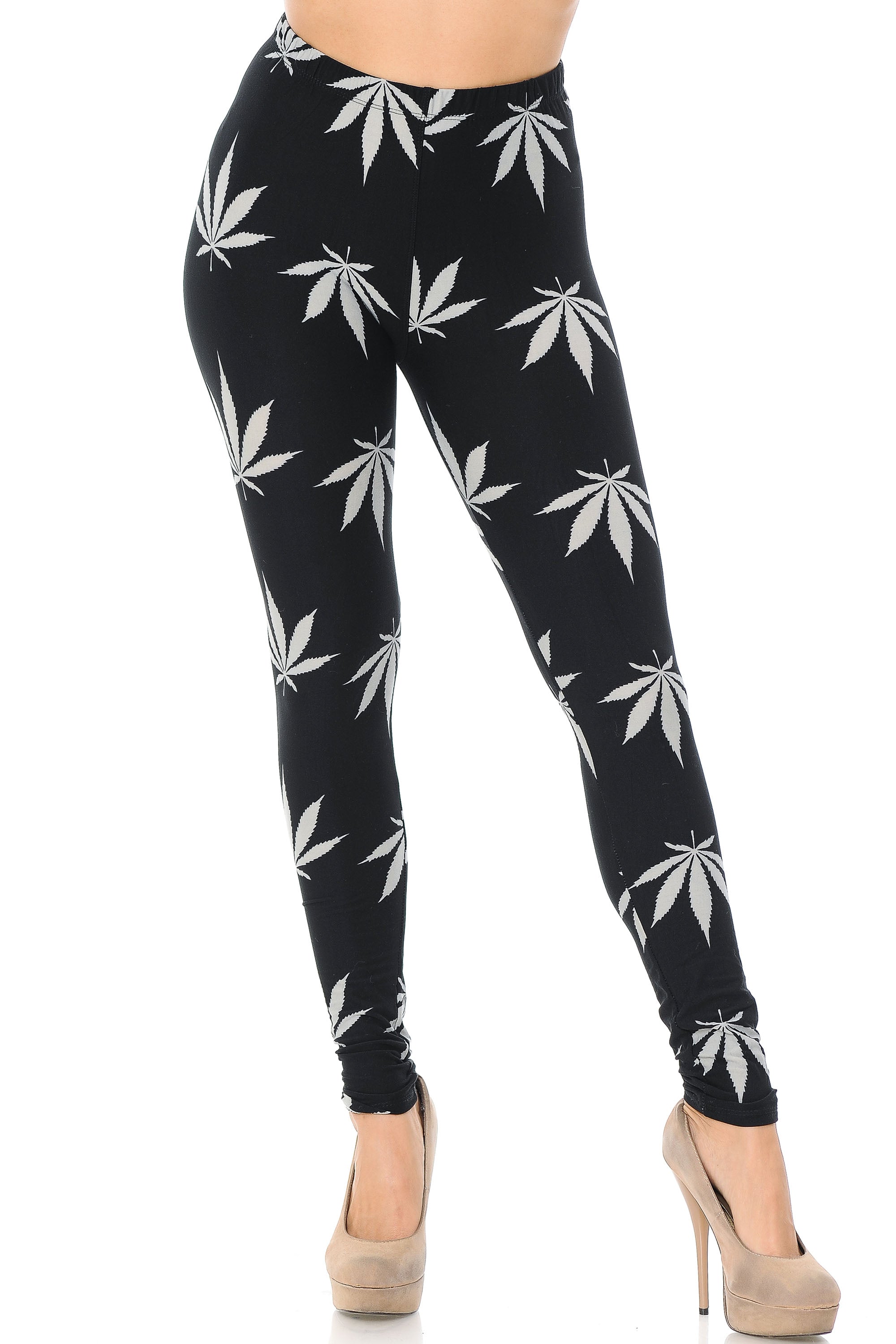 Buttery Smooth Black Marijuana Leggings - Plus Size - 1XL 2XL 3XL