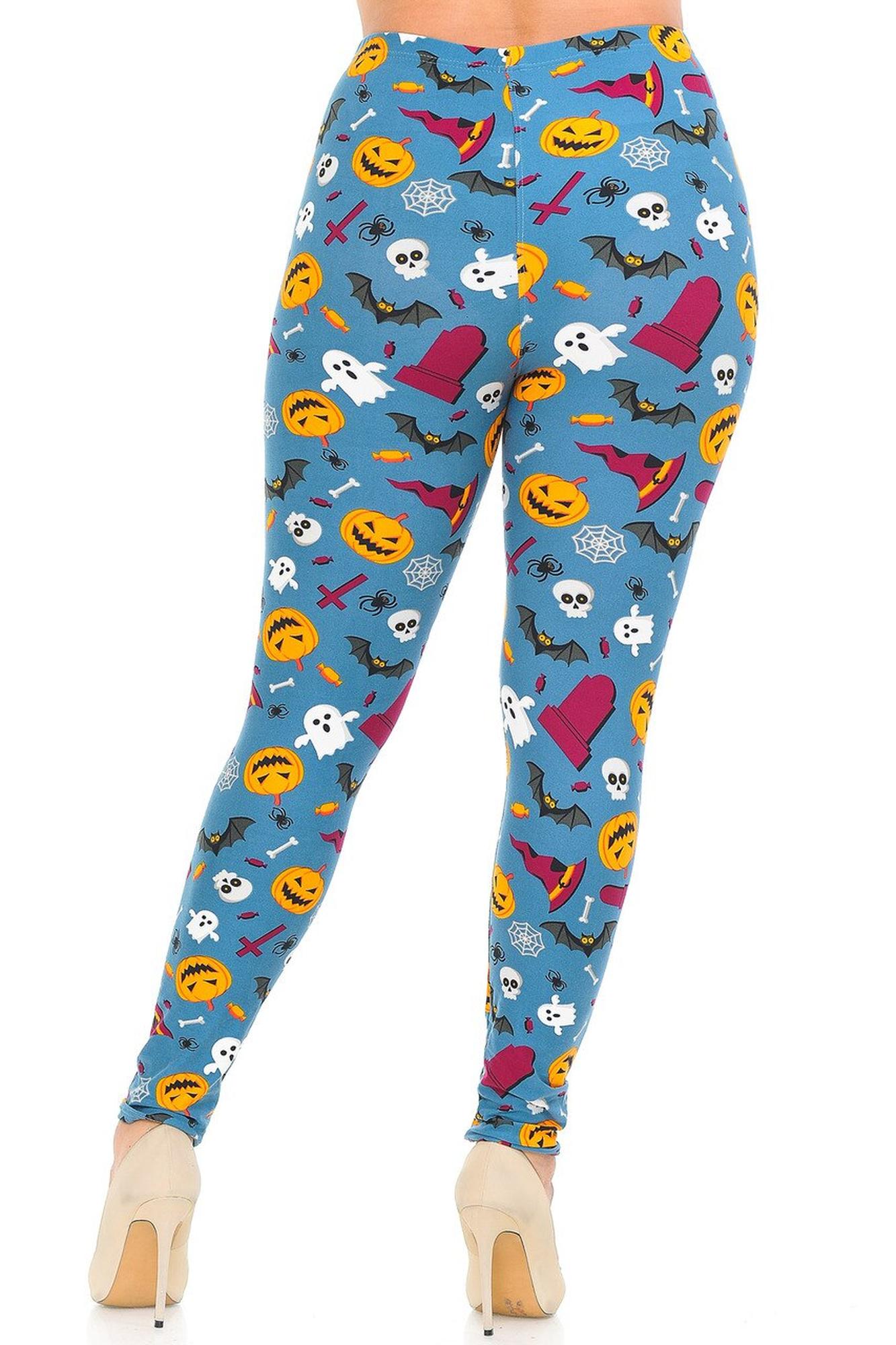 Buttery Soft Steel Blue Halloween Motif Plus Size Leggings (One Size Plus,Blue)