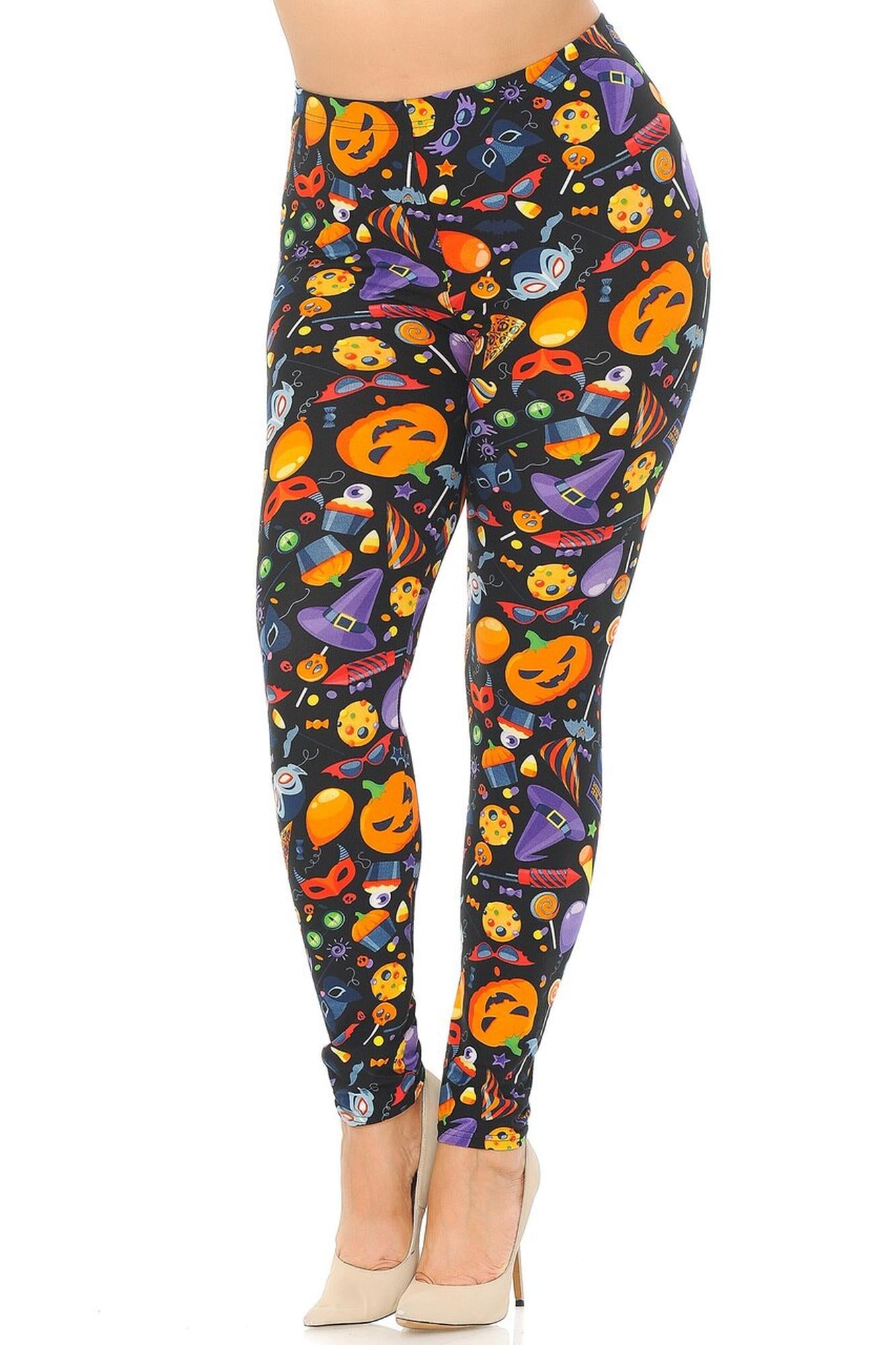 Buttery Soft Halloween Medley Plus Size Leggings (One Size Plus,Multi Color Bold)