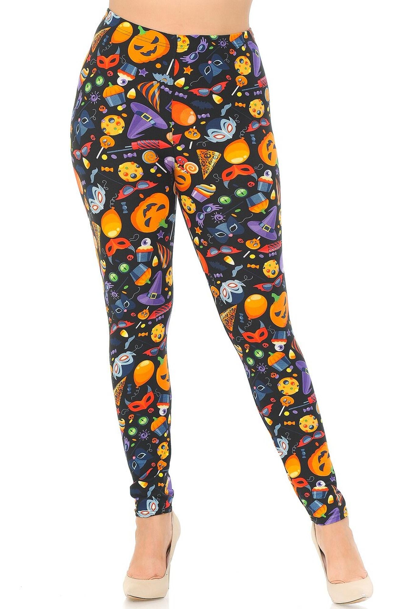 Buttery Soft Halloween Medley Plus Size Leggings (One Size Plus,Multi Color Bold)