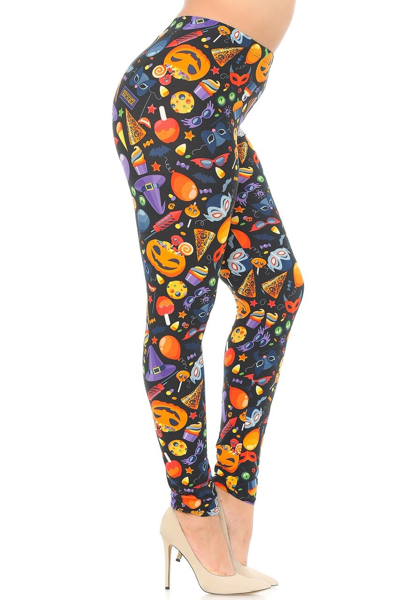 Buttery Soft Halloween Medley Plus Size Leggings (One Size Plus,Multi Color Bold)