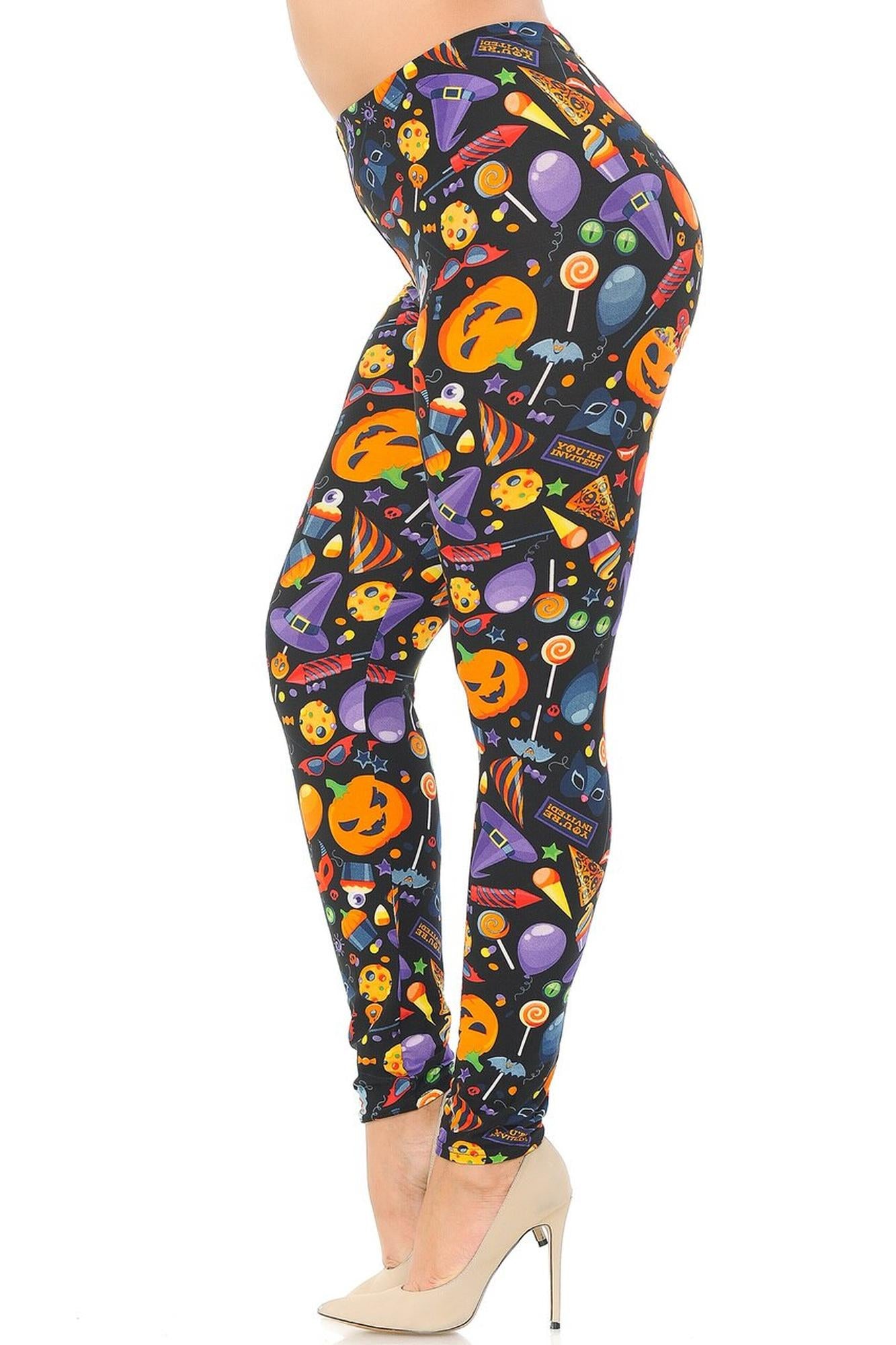 Buttery Soft Halloween Medley Plus Size Leggings (One Size Plus,Multi Color Bold)