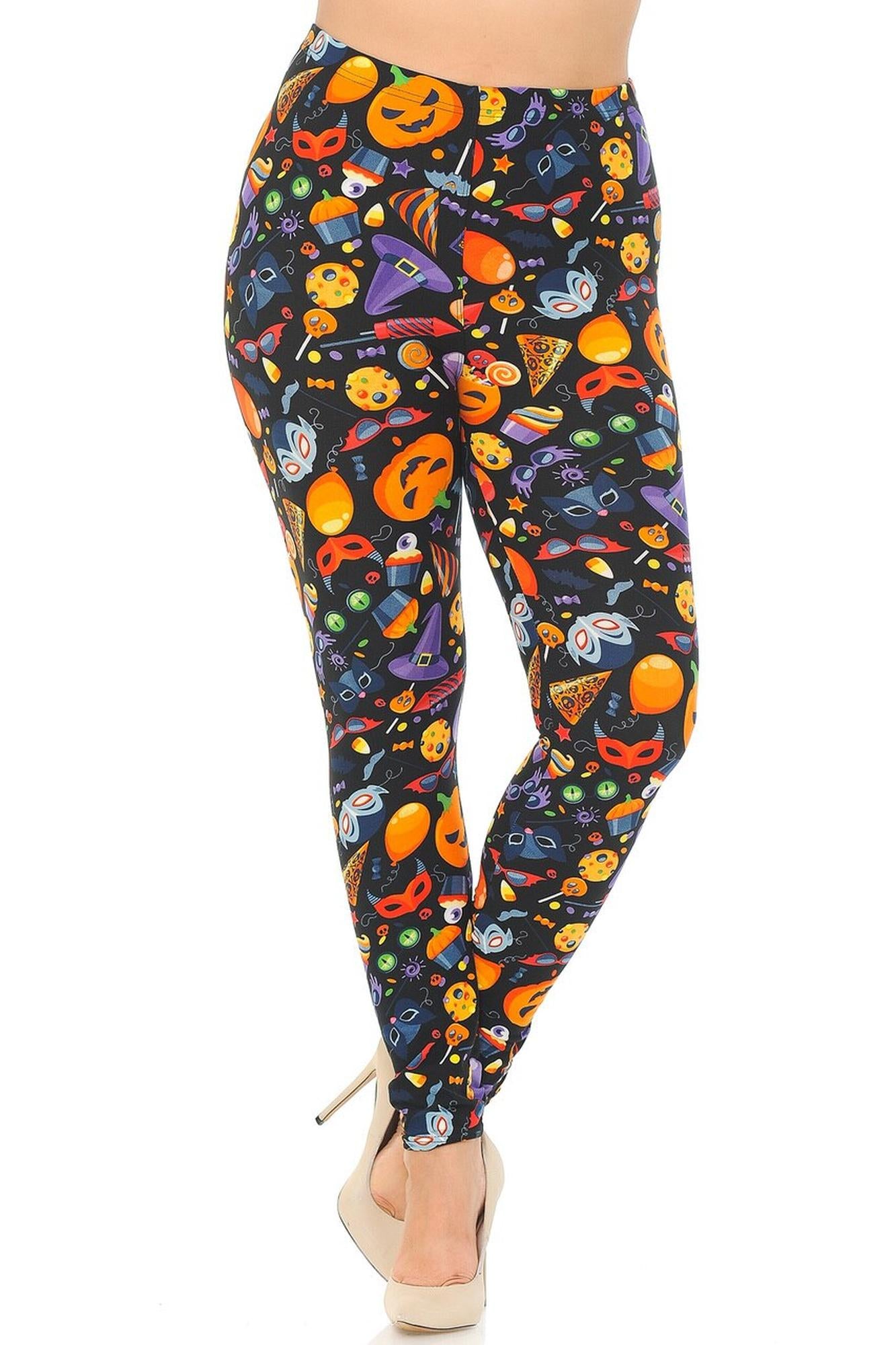 Buttery Soft Halloween Medley Plus Size Leggings (One Size Plus,Multi Color Bold)