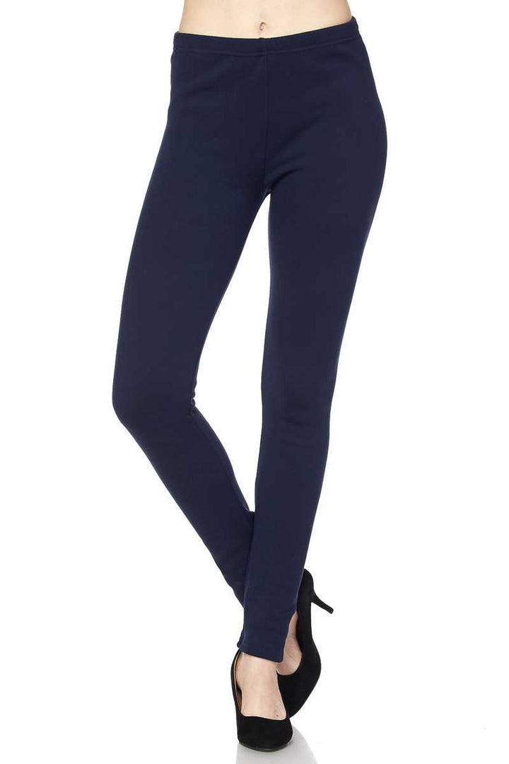 Warm Solid Fur Lined Leggings - Plus Size - 1XL 2XL 3XL