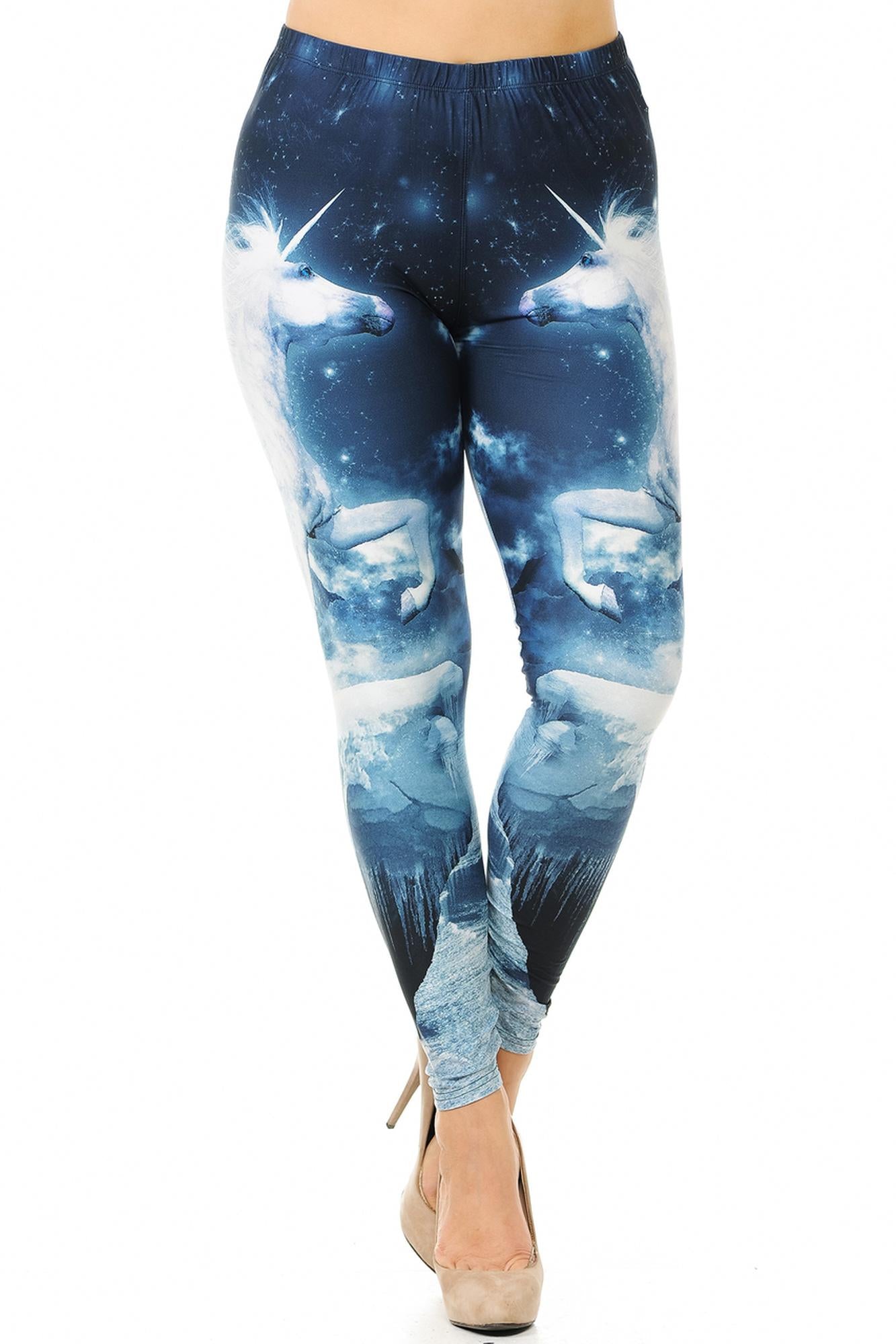 Creamy Soft Epic Unicorn Plus Size Leggings (One Size Plus,Blue)