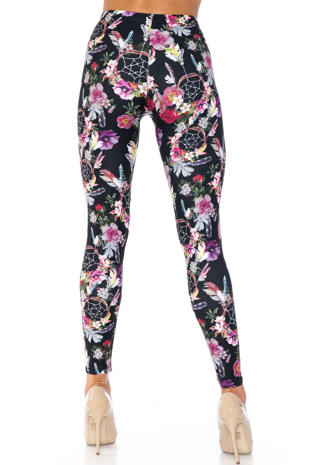 Creamy Soft Premium Women's Leggings Floral Dreamcatcher Plus Size, High Rise, Stretchy & Breathable, Comfortable Fit - by USA Fashion