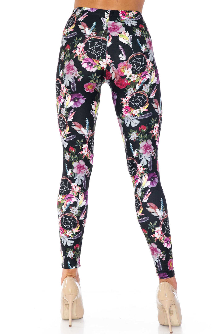 Creamy Soft Premium Women's Leggings Floral Dreamcatcher Plus Size, High Rise, Stretchy & Breathable, Comfortable Fit - by USA Fashion