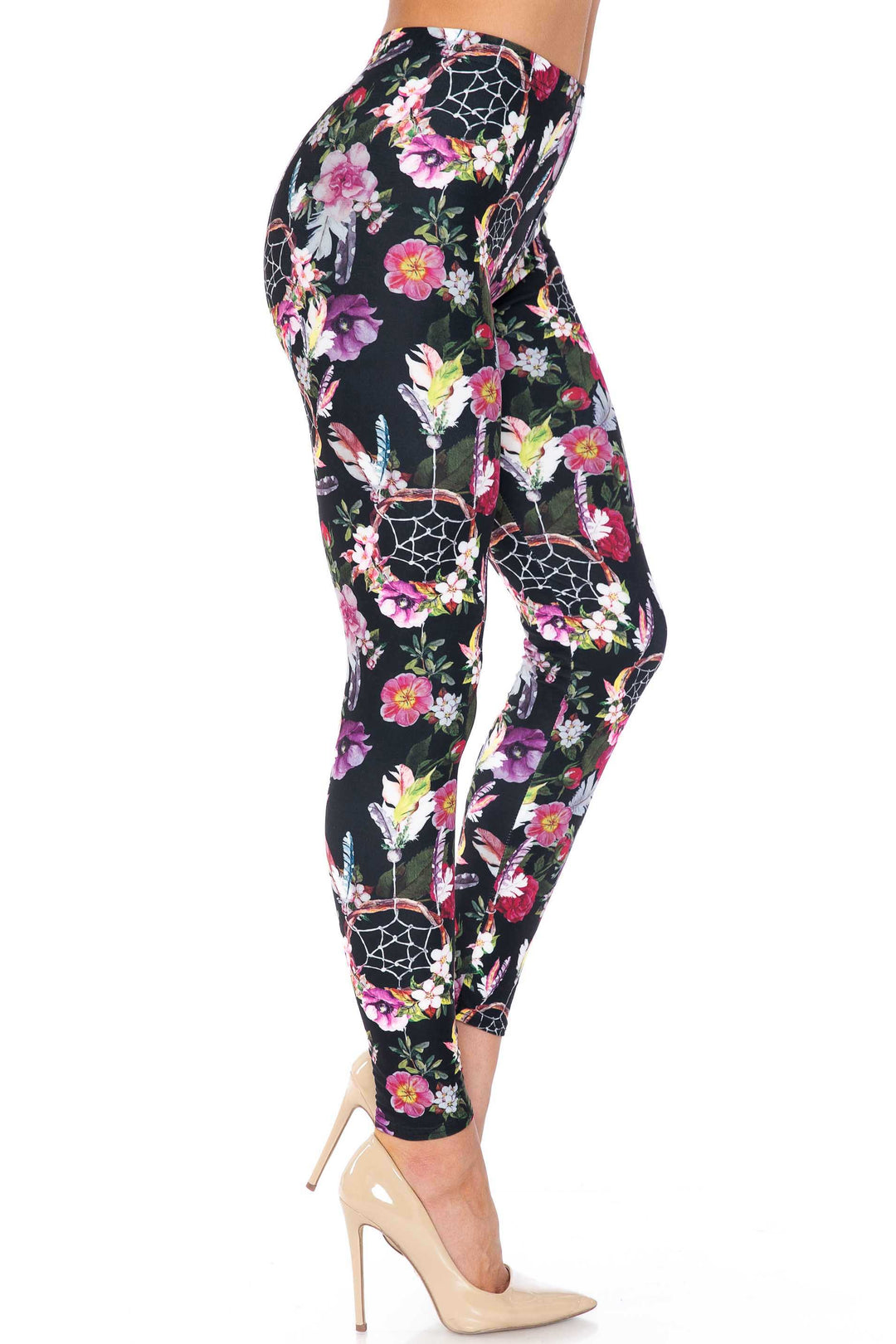Creamy Soft Premium Women's Leggings Floral Dreamcatcher Plus Size, High Rise, Stretchy & Breathable, Comfortable Fit - by USA Fashion