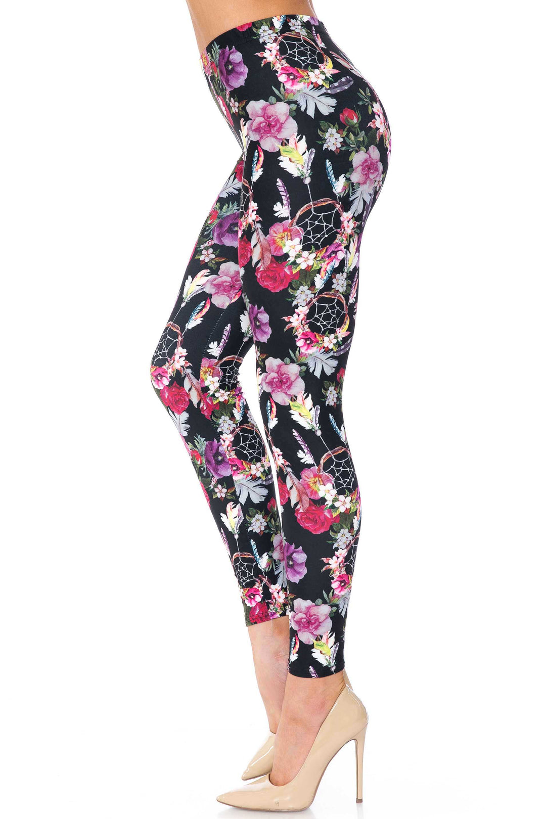 Creamy Soft Premium Women's Leggings Floral Dreamcatcher Plus Size, High Rise, Stretchy & Breathable, Comfortable Fit - by USA Fashion