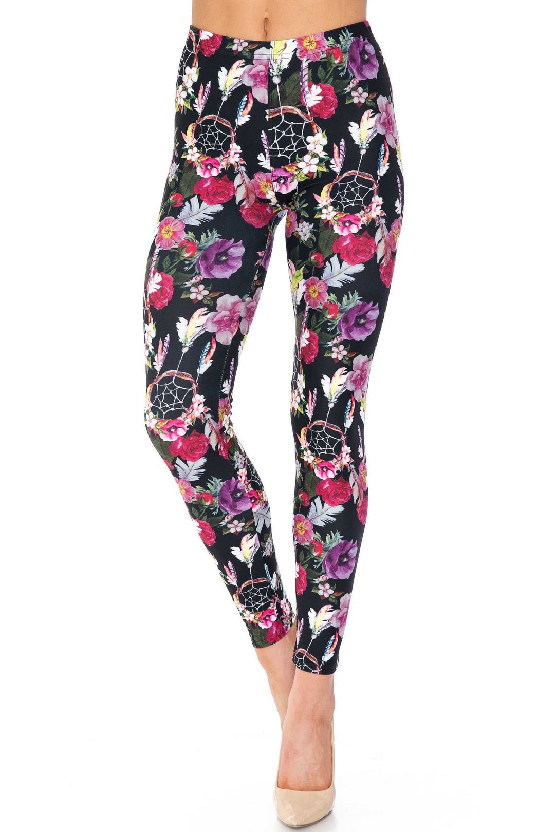 Creamy Soft Premium Women's Leggings Floral Dreamcatcher Plus Size, High Rise, Stretchy & Breathable, Comfortable Fit - by USA Fashion