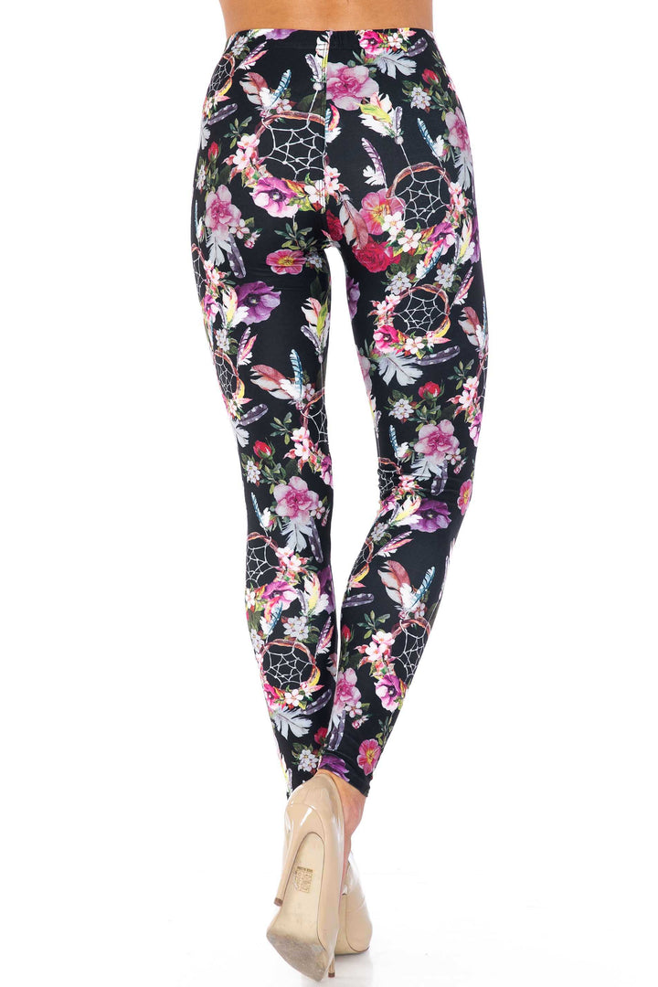 Creamy Soft Premium Women's Leggings Floral Dreamcatcher Plus Size, High Rise, Stretchy & Breathable, Comfortable Fit - by USA Fashion