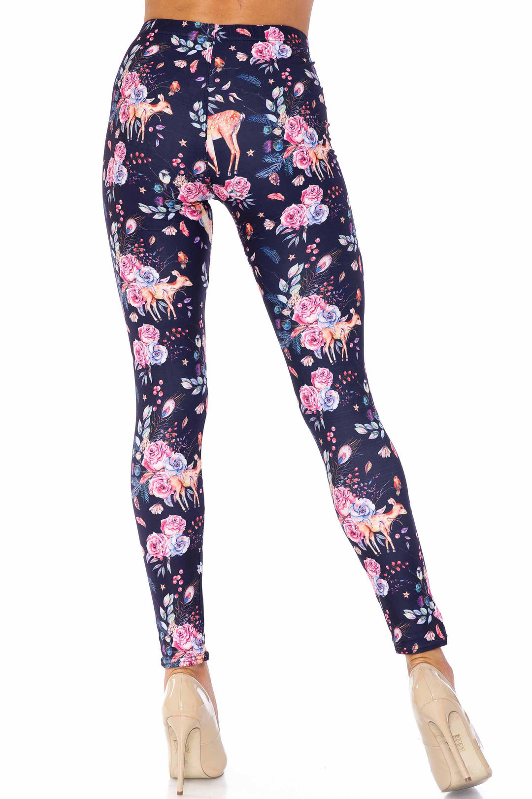 Creamy Soft Premium Women's Leggings Woodland Floral Fawn Plus Size, High Rise, Stretchy & Breathable, Comfortable Fit - by USA Fashion