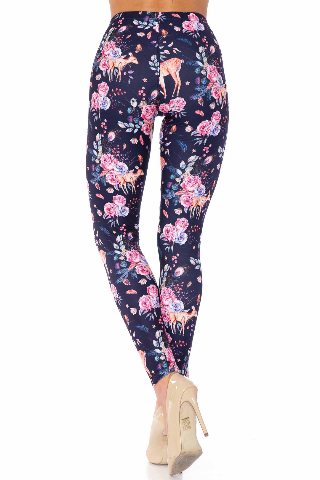 Creamy Soft Premium Women's Leggings Woodland Floral Fawn Plus Size, High Rise, Stretchy & Breathable, Comfortable Fit - by USA Fashion