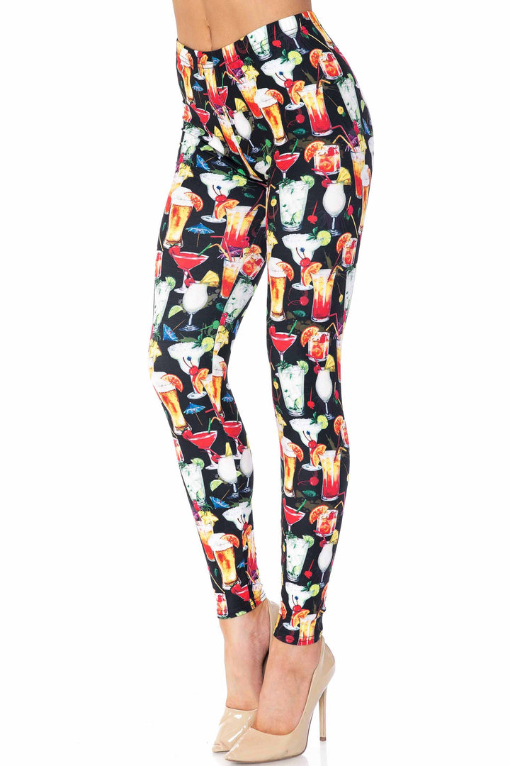 Creamy Soft Premium Women's Leggings Tropical Cocktails Plus Size, High Rise, Stretchy & Breathable, Comfortable Fit - by USA Fashion