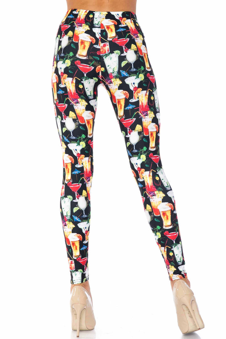 Creamy Soft Premium Women's Leggings Tropical Cocktails Plus Size, High Rise, Stretchy & Breathable, Comfortable Fit - by USA Fashion