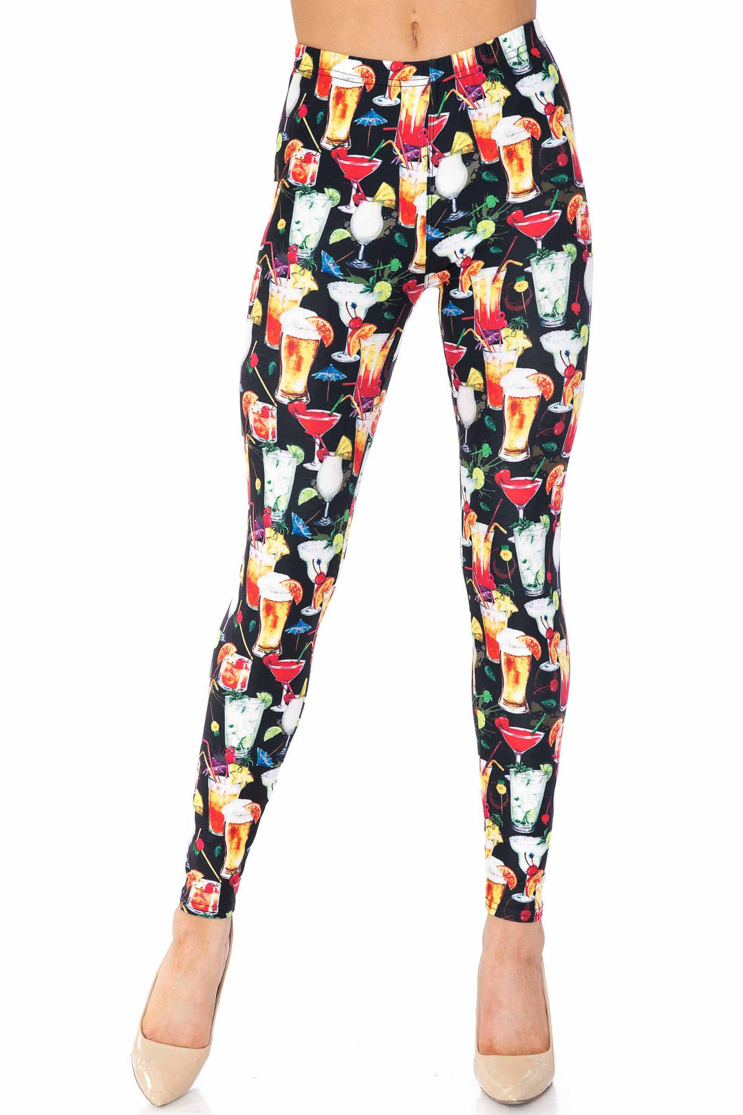 Creamy Soft Premium Women's Leggings Tropical Cocktails Plus Size, High Rise, Stretchy & Breathable, Comfortable Fit - by USA Fashion