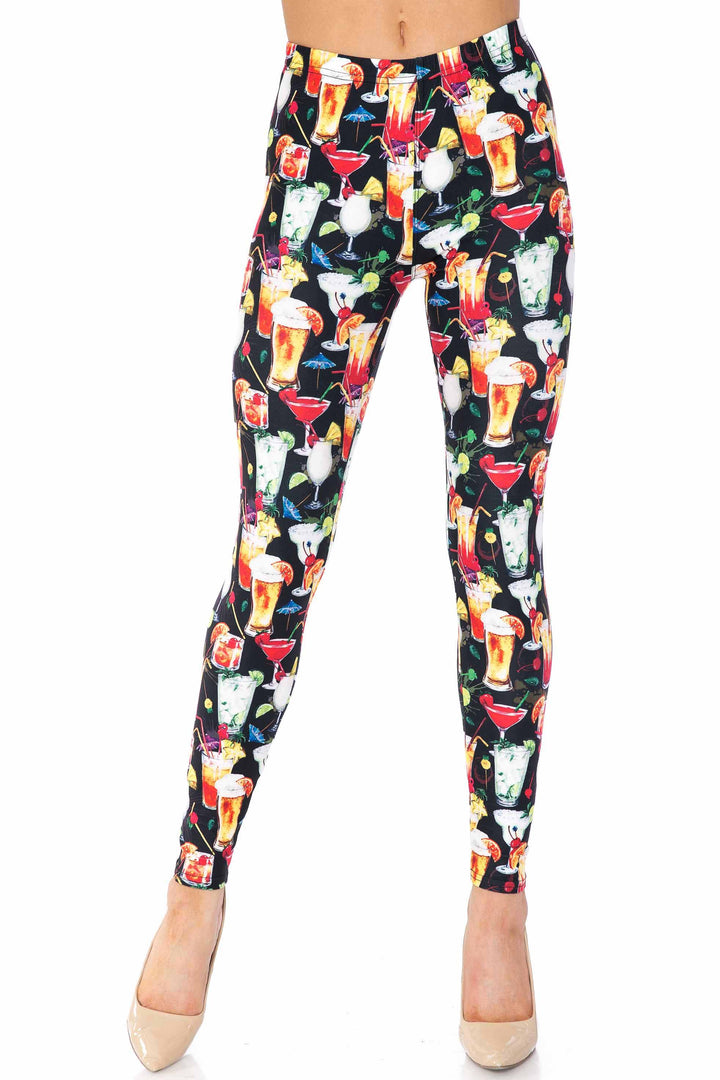 Creamy Soft Premium Women's Leggings Tropical Cocktails Plus Size, High Rise, Stretchy & Breathable, Comfortable Fit - by USA Fashion