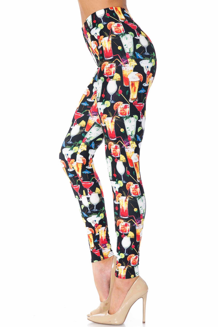 Creamy Soft Premium Women's Leggings Tropical Cocktails Plus Size, High Rise, Stretchy & Breathable, Comfortable Fit - by USA Fashion