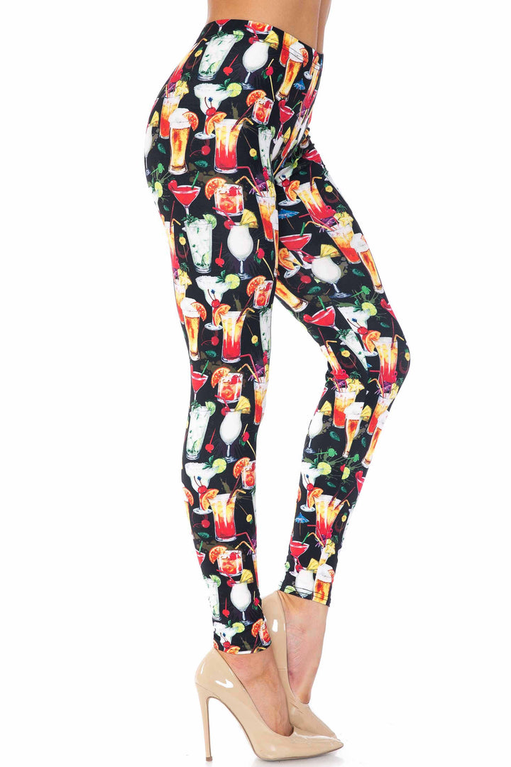 Creamy Soft Premium Women's Leggings Tropical Cocktails Plus Size, High Rise, Stretchy & Breathable, Comfortable Fit - by USA Fashion