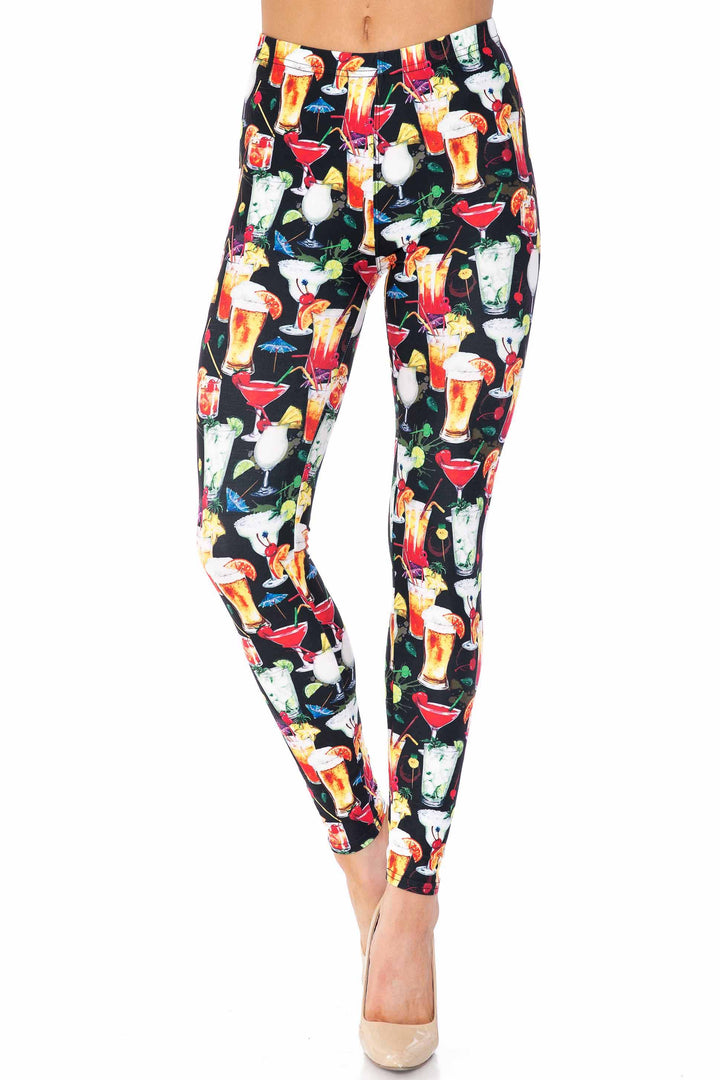 Creamy Soft Premium Women's Leggings Tropical Cocktails Plus Size, High Rise, Stretchy & Breathable, Comfortable Fit - by USA Fashion
