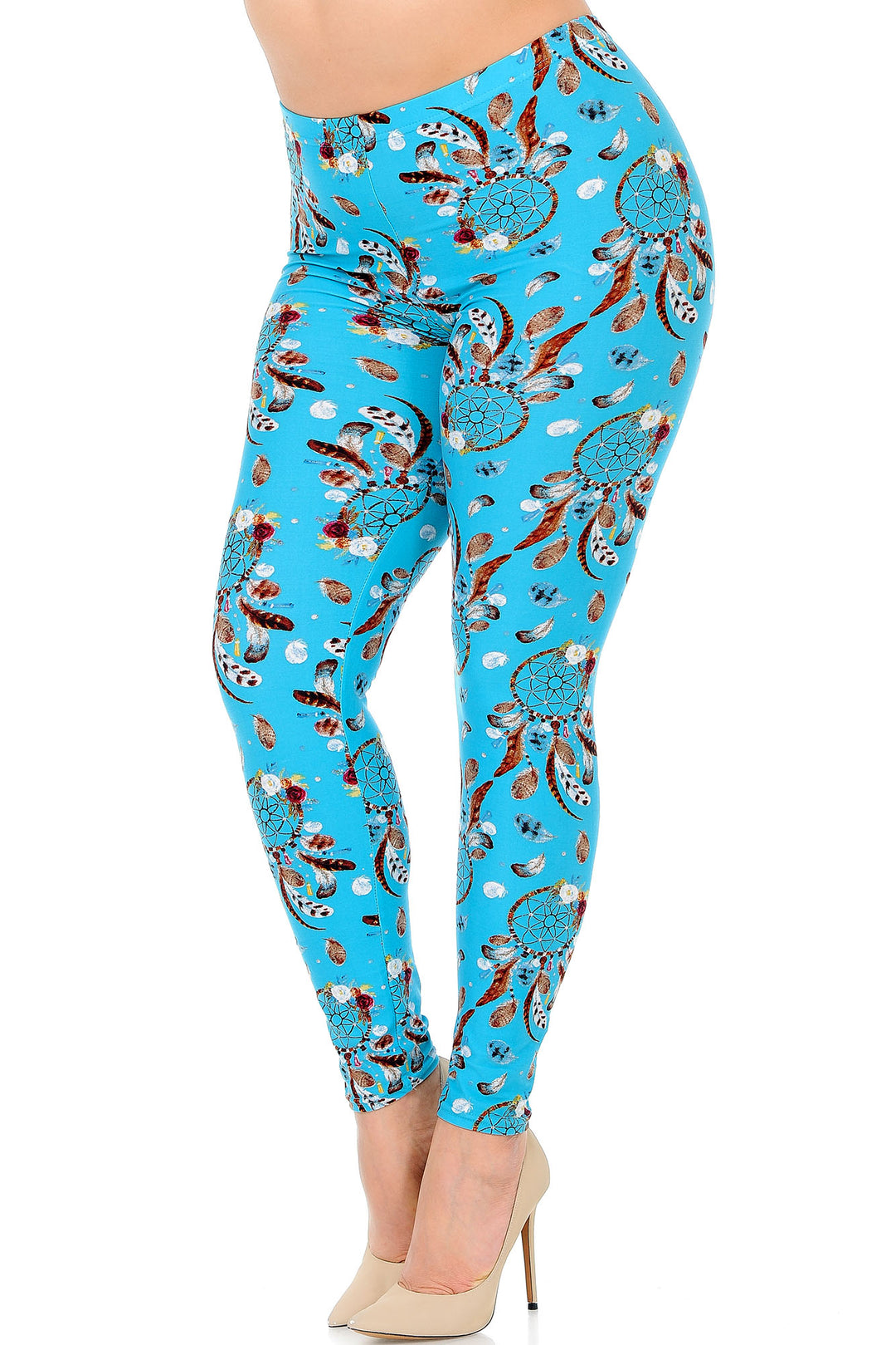 Buttery Soft Blue Sky Dreamcatcher Plus Size Leggings (One Size Plus,Blue)