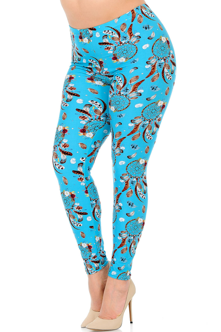 Buttery Soft Blue Sky Dreamcatcher Plus Size Leggings (One Size Plus,Blue)