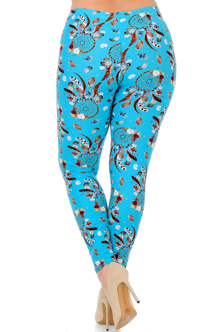 Buttery Soft Blue Sky Dreamcatcher Plus Size Leggings (One Size Plus,Blue)