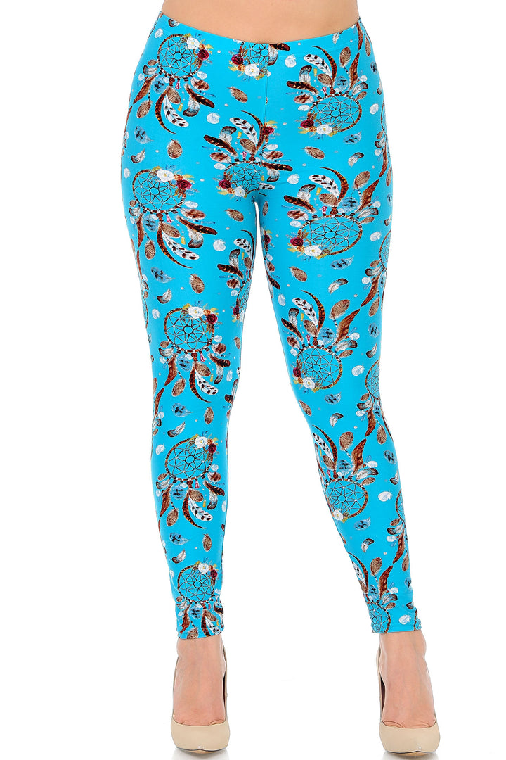 Buttery Soft Blue Sky Dreamcatcher Plus Size Leggings (One Size Plus,Blue)