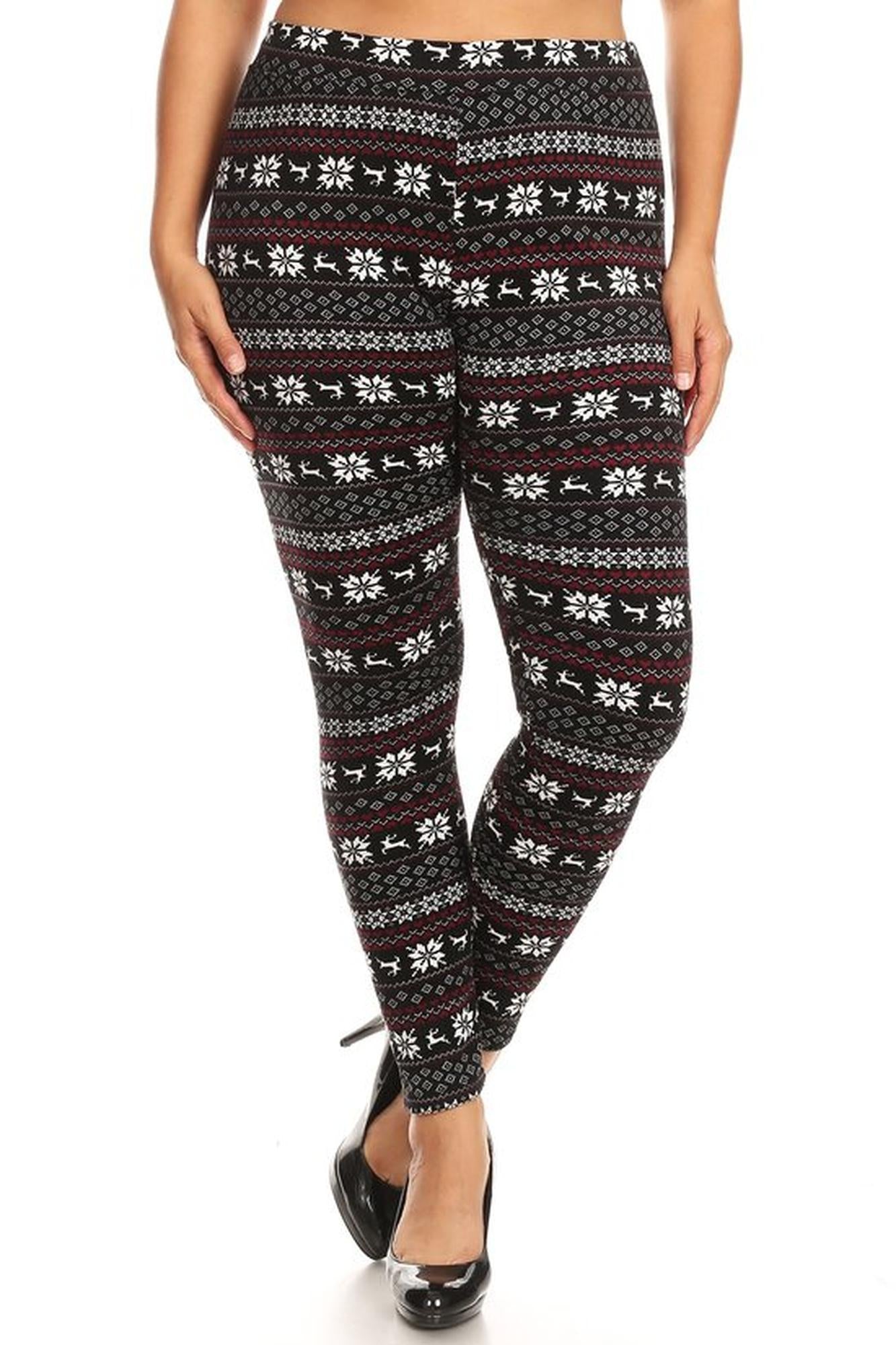 Snowflakes and Reindeer Plus Size Fur Lined Leggings