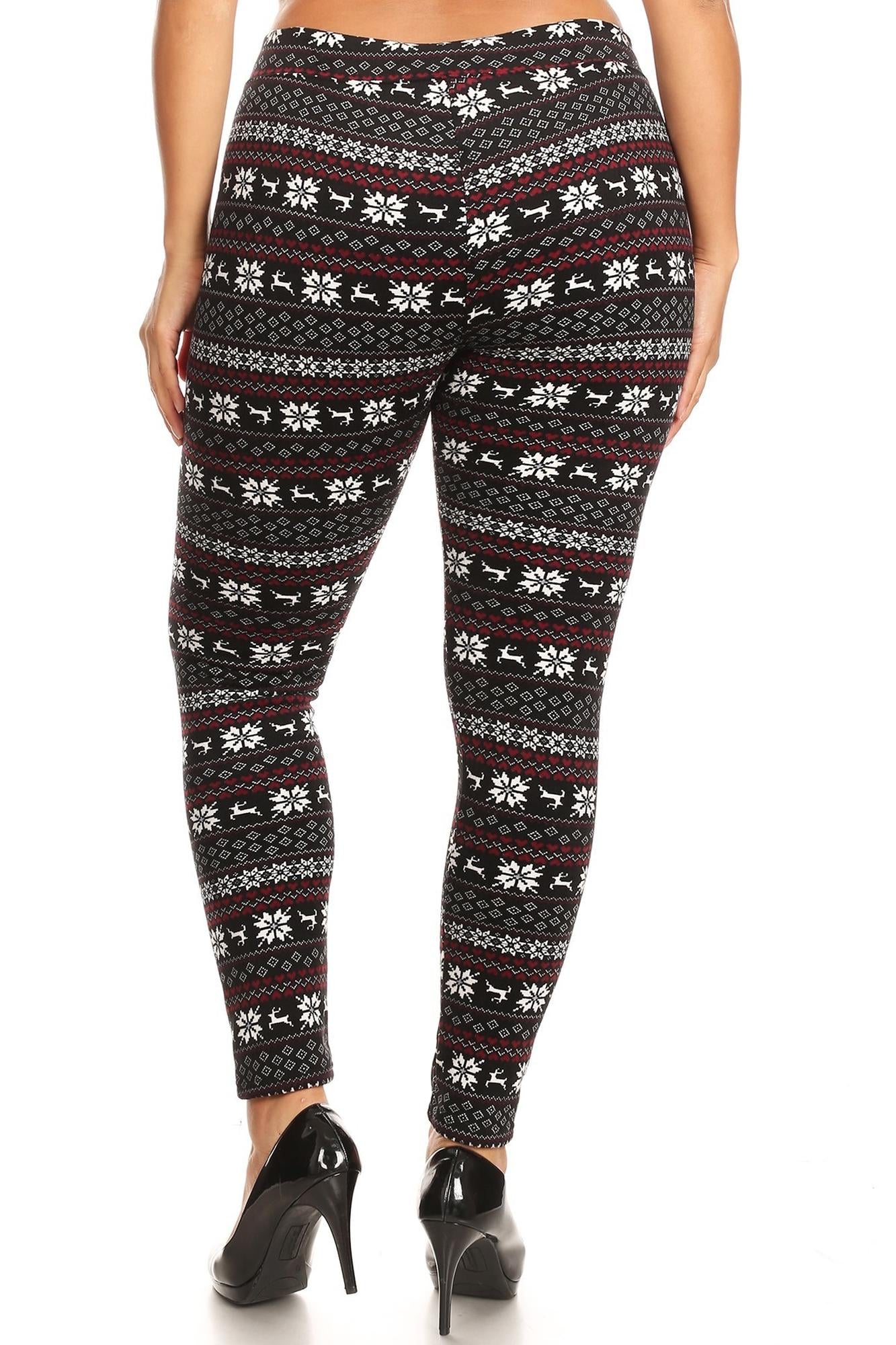 Snowflakes and Reindeer Plus Size Fur Lined Leggings
