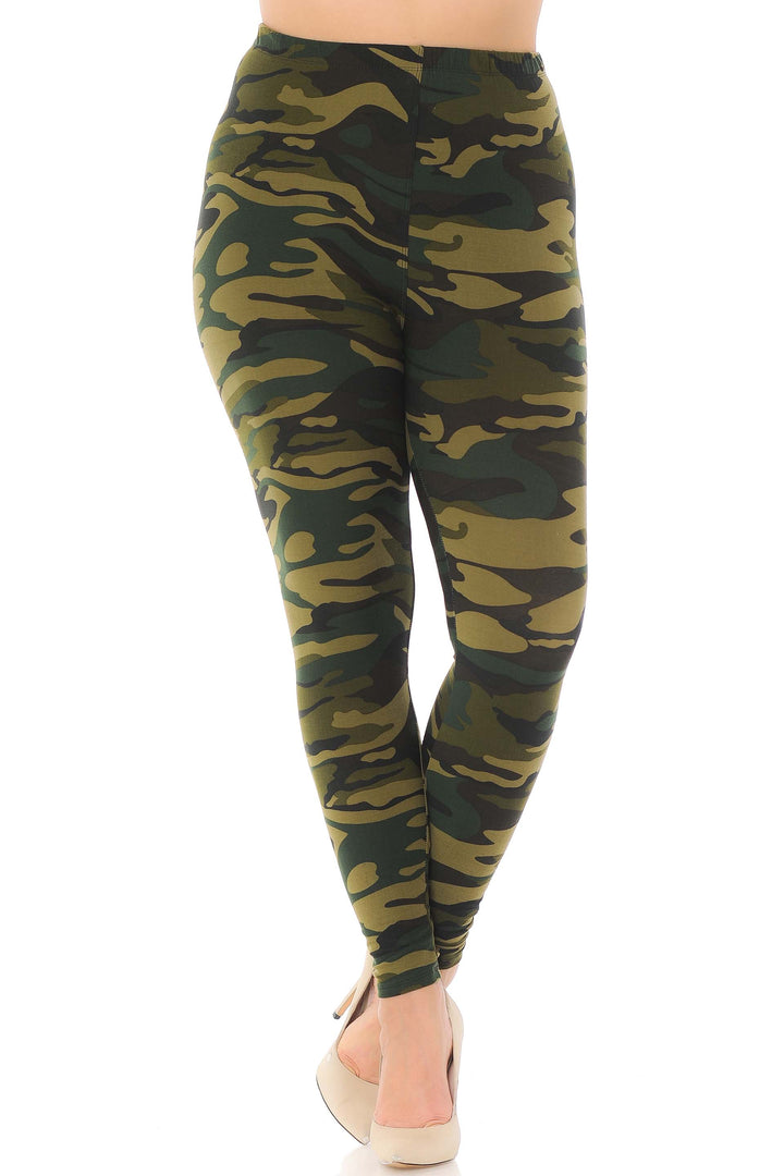 Buttery Soft Green Camouflage Plus Size Leggings - EEVEE (One Size Plus,Green)