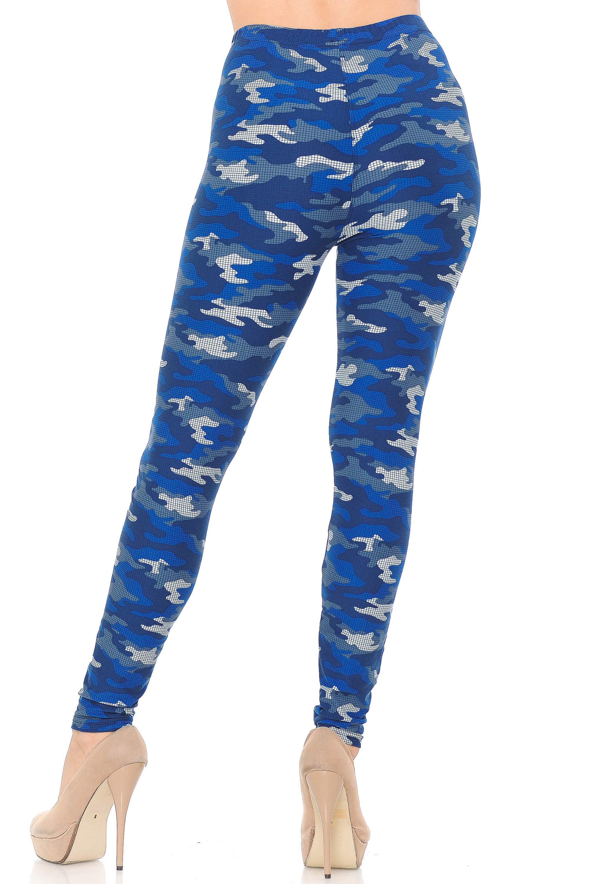 Buttery Soft Blue Grid Camouflage Plus Size Leggings (One Size Plus,Blue)