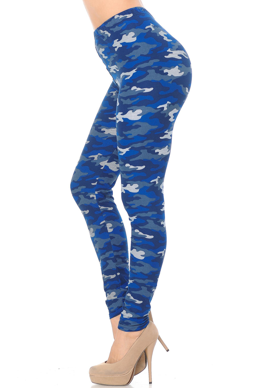 Buttery Soft Blue Grid Camouflage Plus Size Leggings (One Size Plus,Blue)