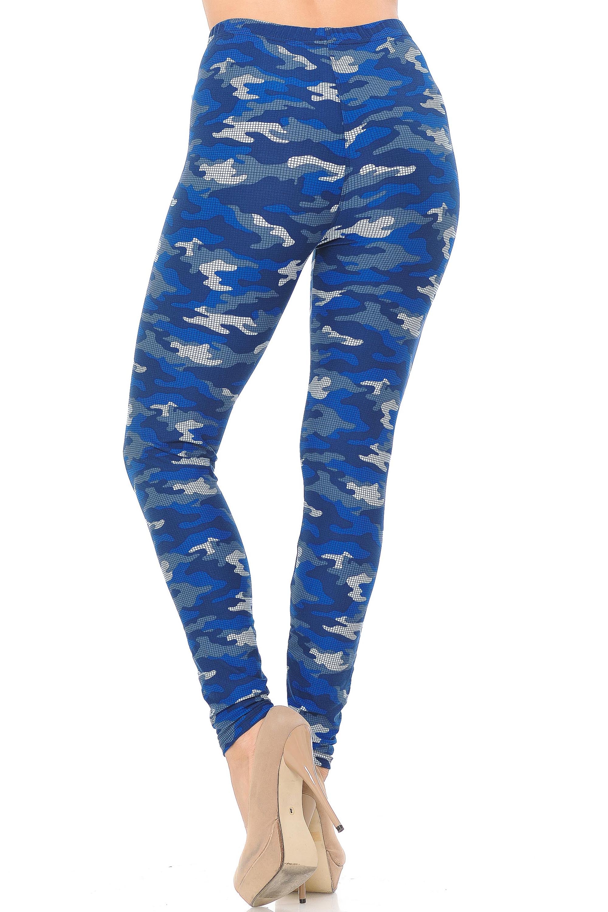 Buttery Soft Blue Grid Camouflage Plus Size Leggings (One Size Plus,Blue)