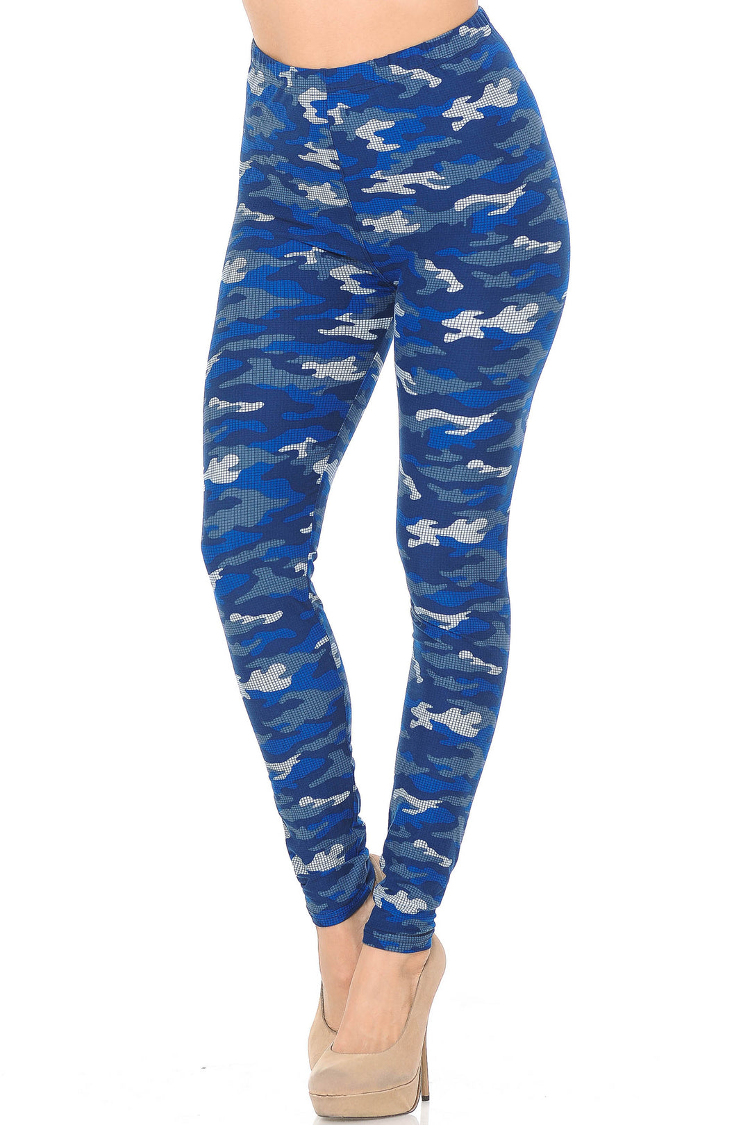 Buttery Soft Blue Grid Camouflage Plus Size Leggings (One Size Plus,Blue)