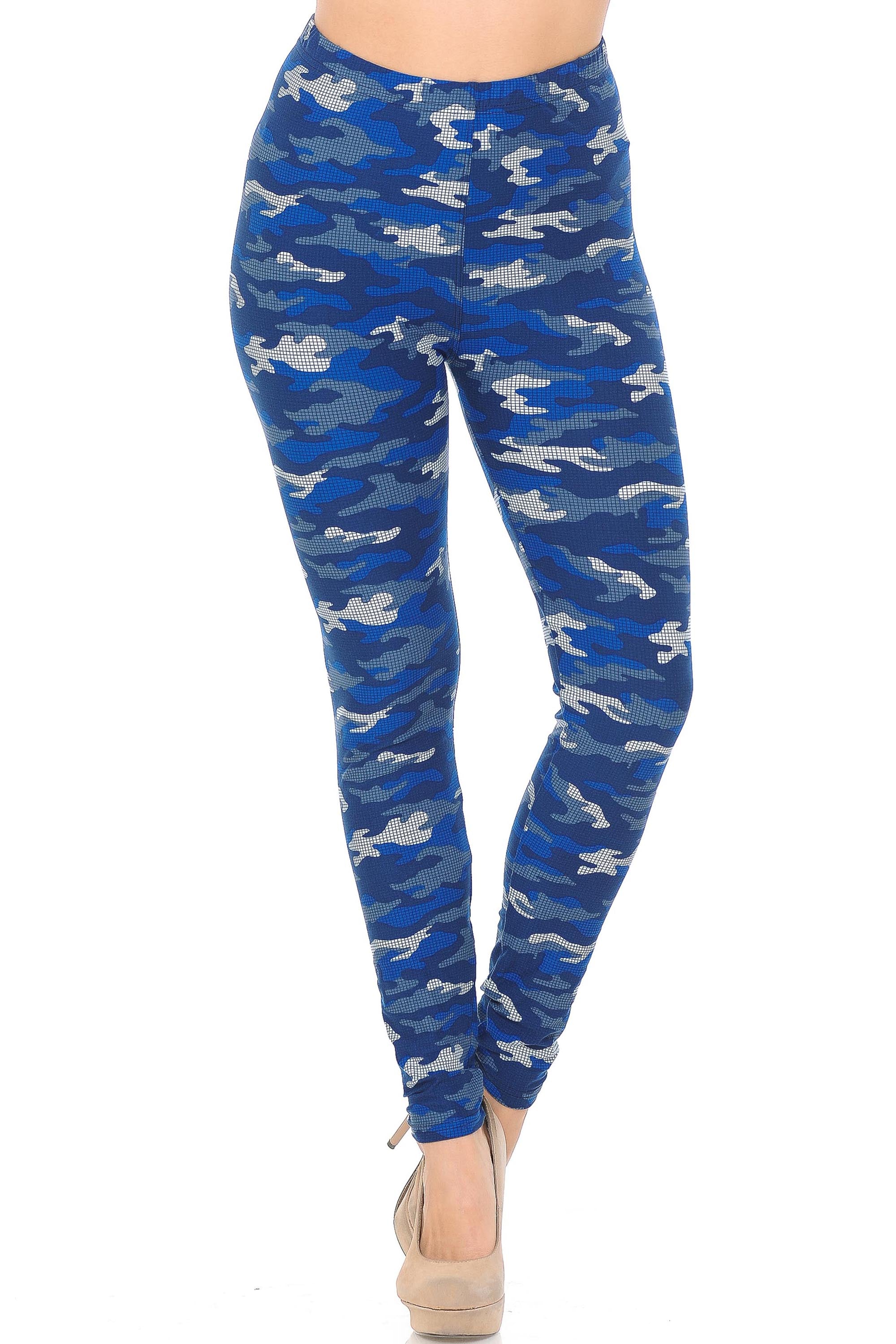 Buttery Soft Blue Grid Camouflage Plus Size Leggings (One Size Plus,Blue)