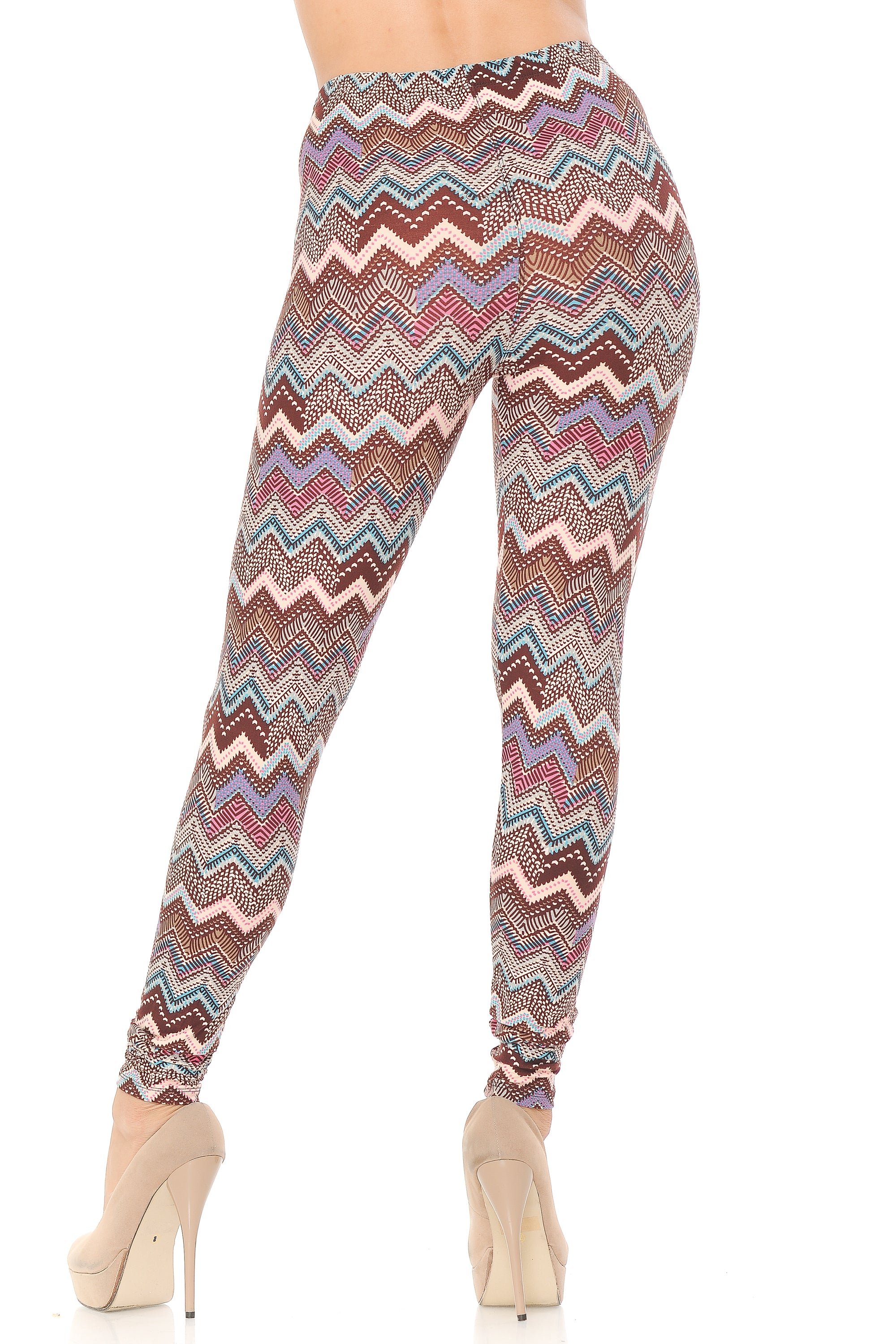 Buttery Soft Earthen Chevron Plus Size Leggings (One Size Plus,Brown)
