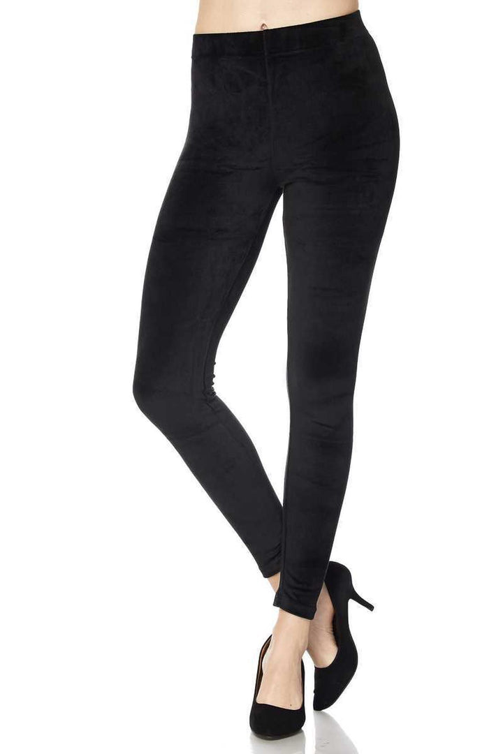 Solid Brushed Velour Velvet Leggings - Plus Size - 1XL 2XL 3XL