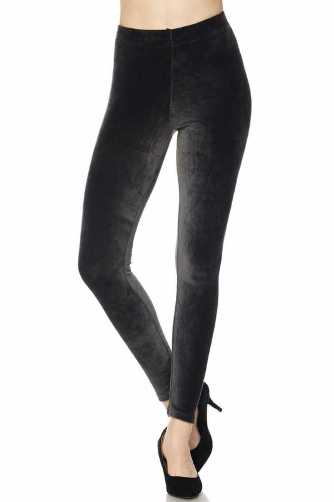 Solid Brushed Velour Velvet Leggings - Plus Size - 1XL 2XL 3XL