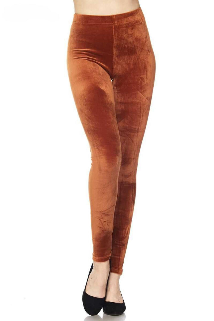 Solid Brushed Velour Velvet Leggings - Plus Size - 1XL 2XL 3XL