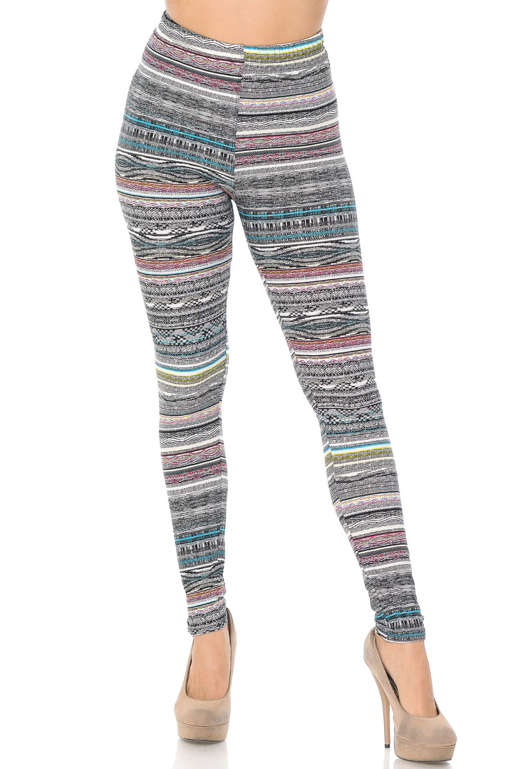 Buttery Soft Tribal Cascade Rings Plus Size Leggings (One Size Plus,Charcoal)