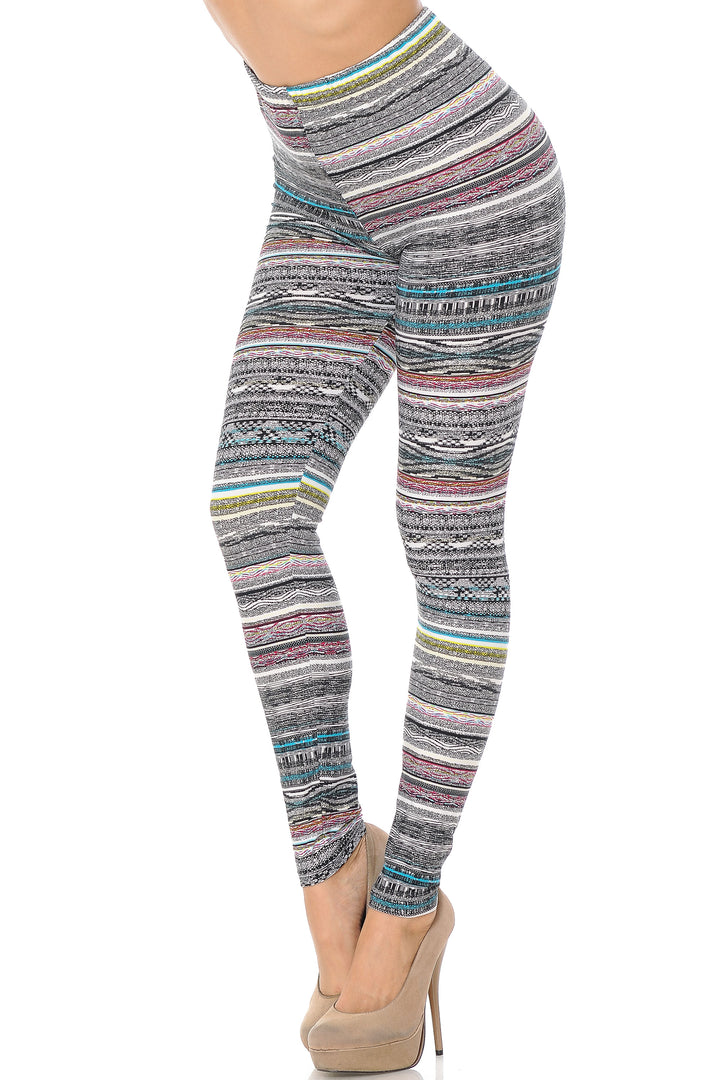 Buttery Soft Tribal Cascade Rings Plus Size Leggings (One Size Plus,Charcoal)