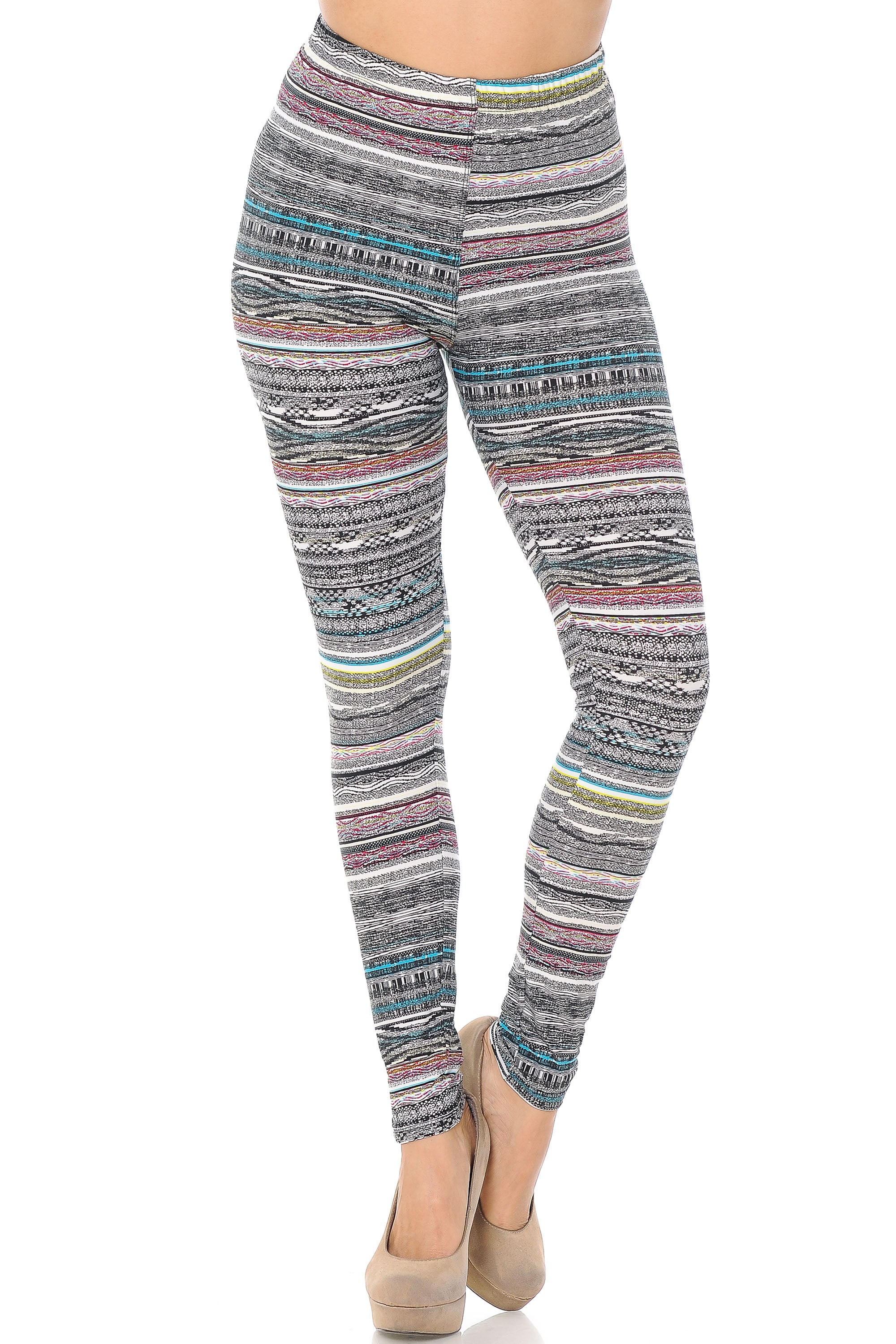 Buttery Soft Tribal Cascade Rings Plus Size Leggings (One Size Plus,Charcoal)
