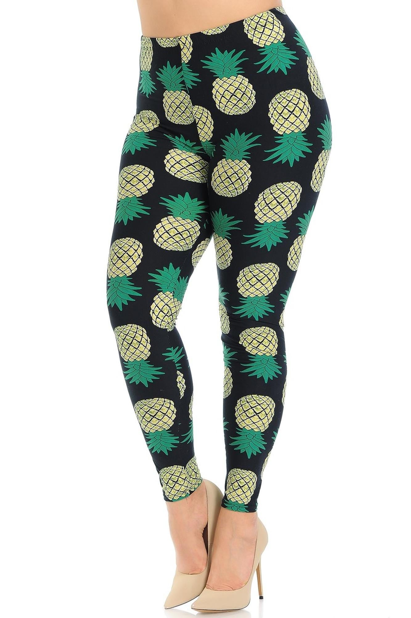 World of Leggings - Buttery Soft Green Pineapple Plus Size Leggings