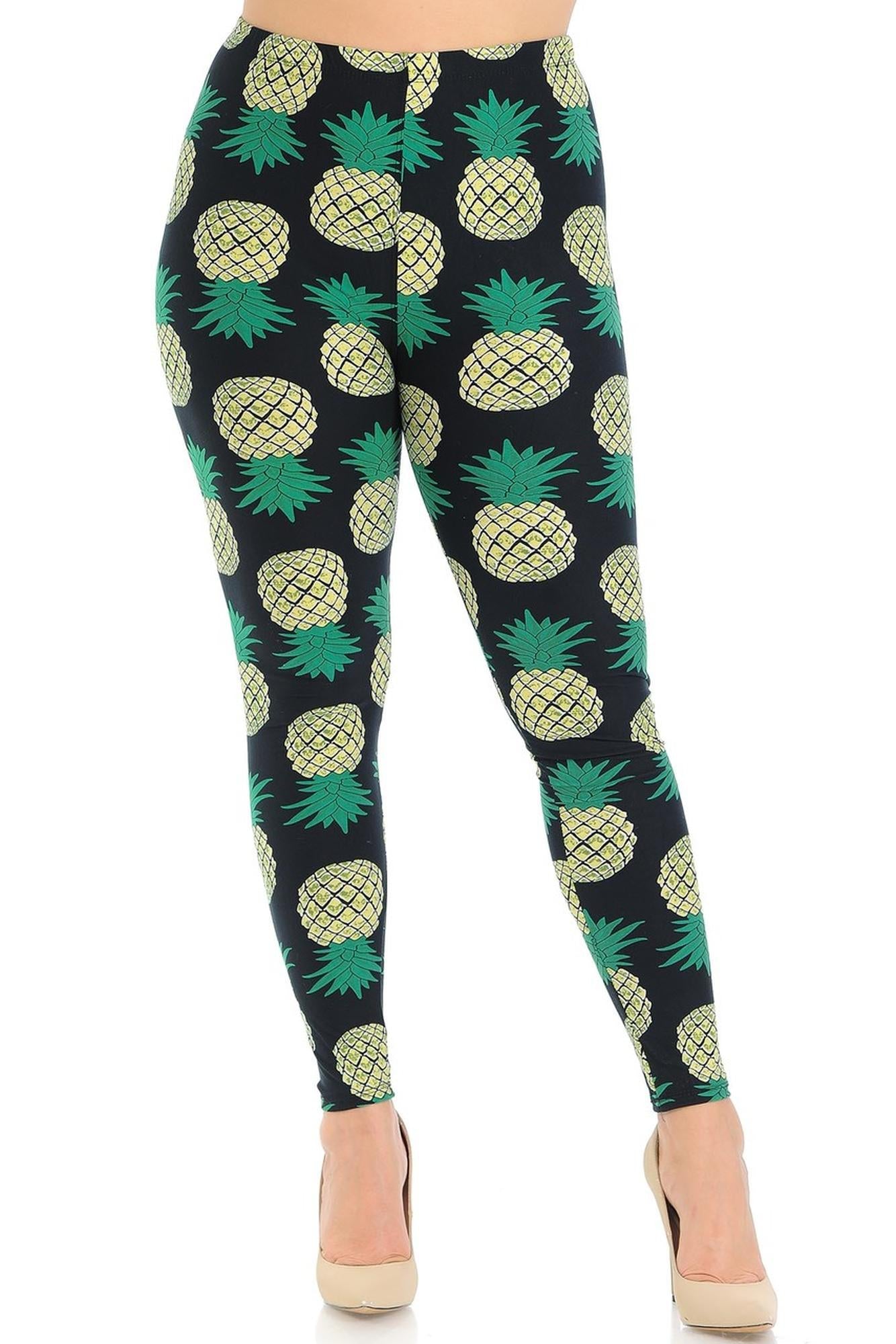 World of Leggings - Buttery Soft Green Pineapple Plus Size Leggings