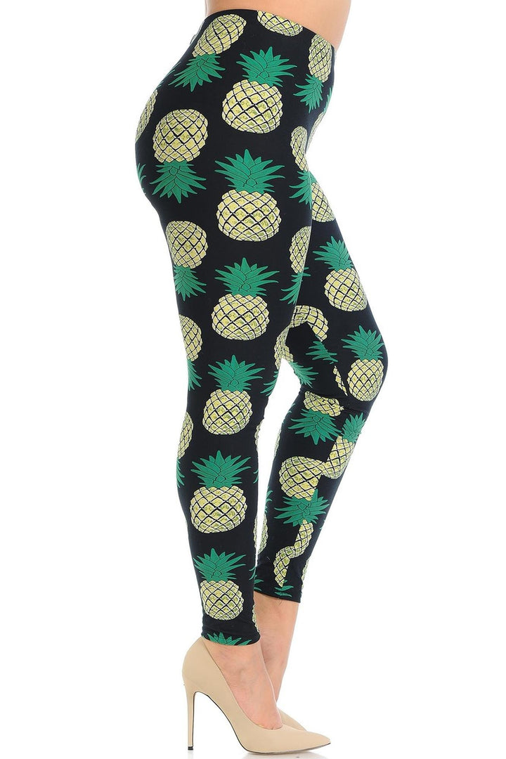 World of Leggings - Buttery Soft Green Pineapple Plus Size Leggings