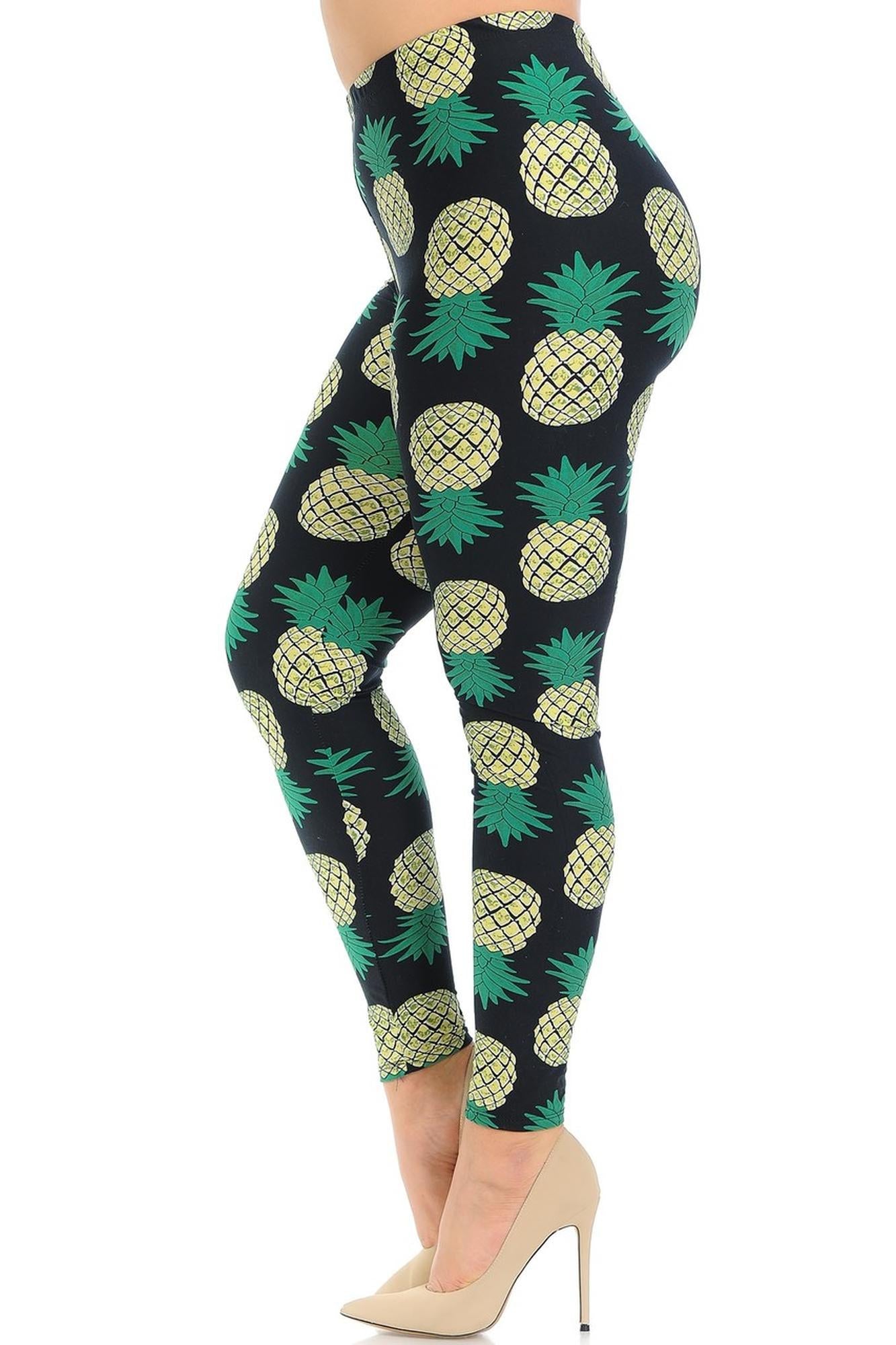 World of Leggings - Buttery Soft Green Pineapple Plus Size Leggings