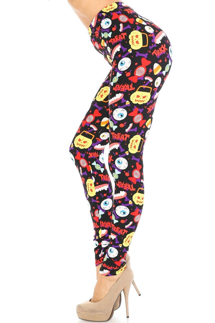 Buttery Soft Trick or Treat Plus Size Leggings (One Size Plus,Multi Color Bold)