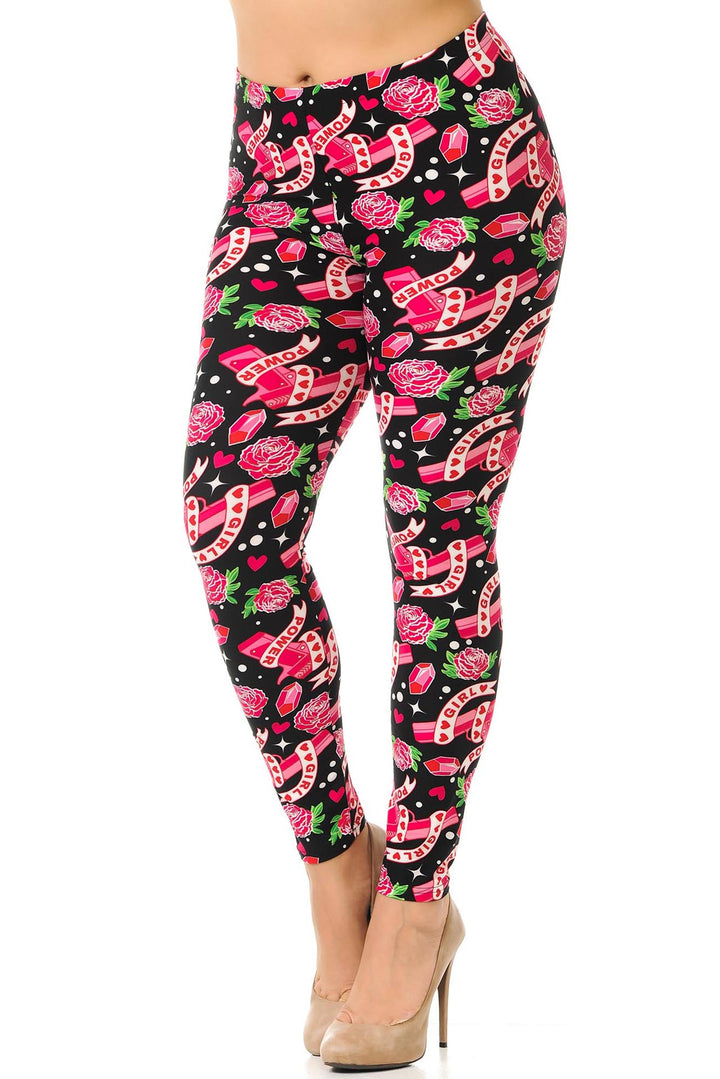 Buttery Soft Girl Power Plus Size Leggings (One Size Plus,Fuchsia)